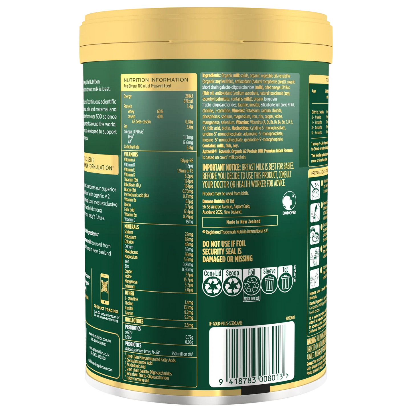 Aptamil® Essensis นมโปรตีน A2 ออร์แกนิก 1 (0-6 เดือน) 