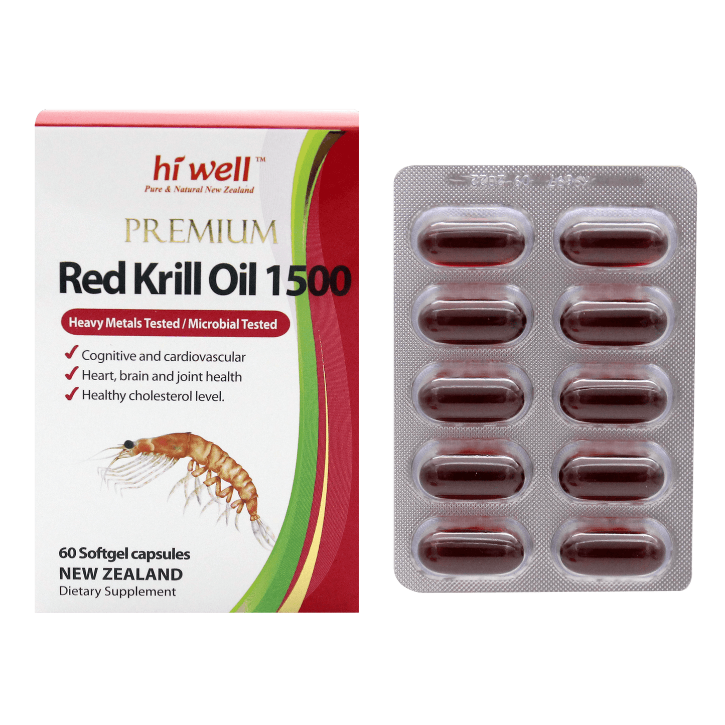 Hi Well Premium Super Red Krill Oil 60 Vege Softgel Capsules