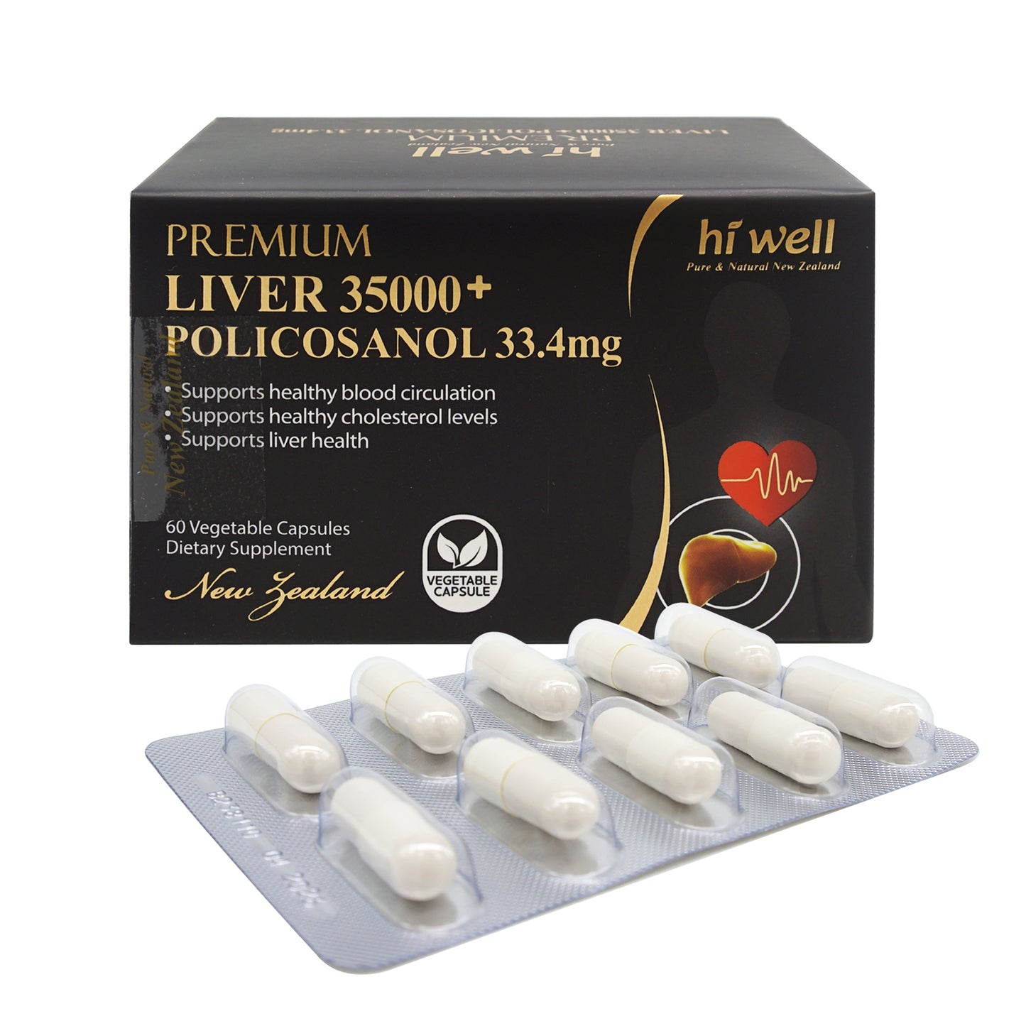 Hi Well Premium Liver 35000+ Policosanol 33.4mg 60 Vege Capsules