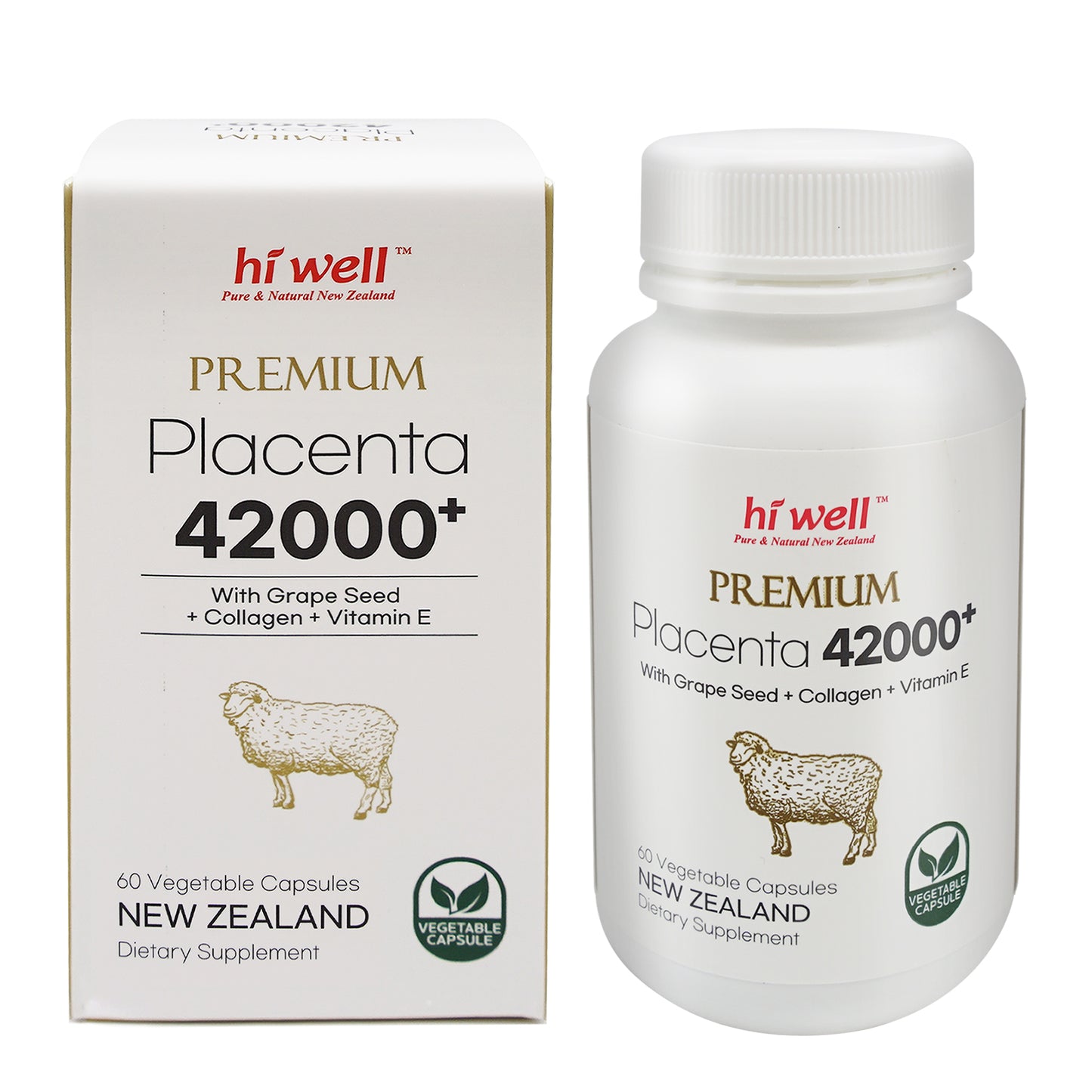 Hi Well Premium Placenta 42000+ 60 แคปซูลผัก